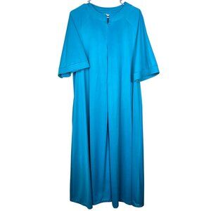Vintage 60s 70s Vanity Fair Blue Nylon Tricot Zip Robe Housecoat Lounger Medium
